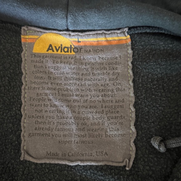 Unisex aviator nation Charcoal/Gray stripes Hoodie Sweatshirt size L. - Picture 3 of 6